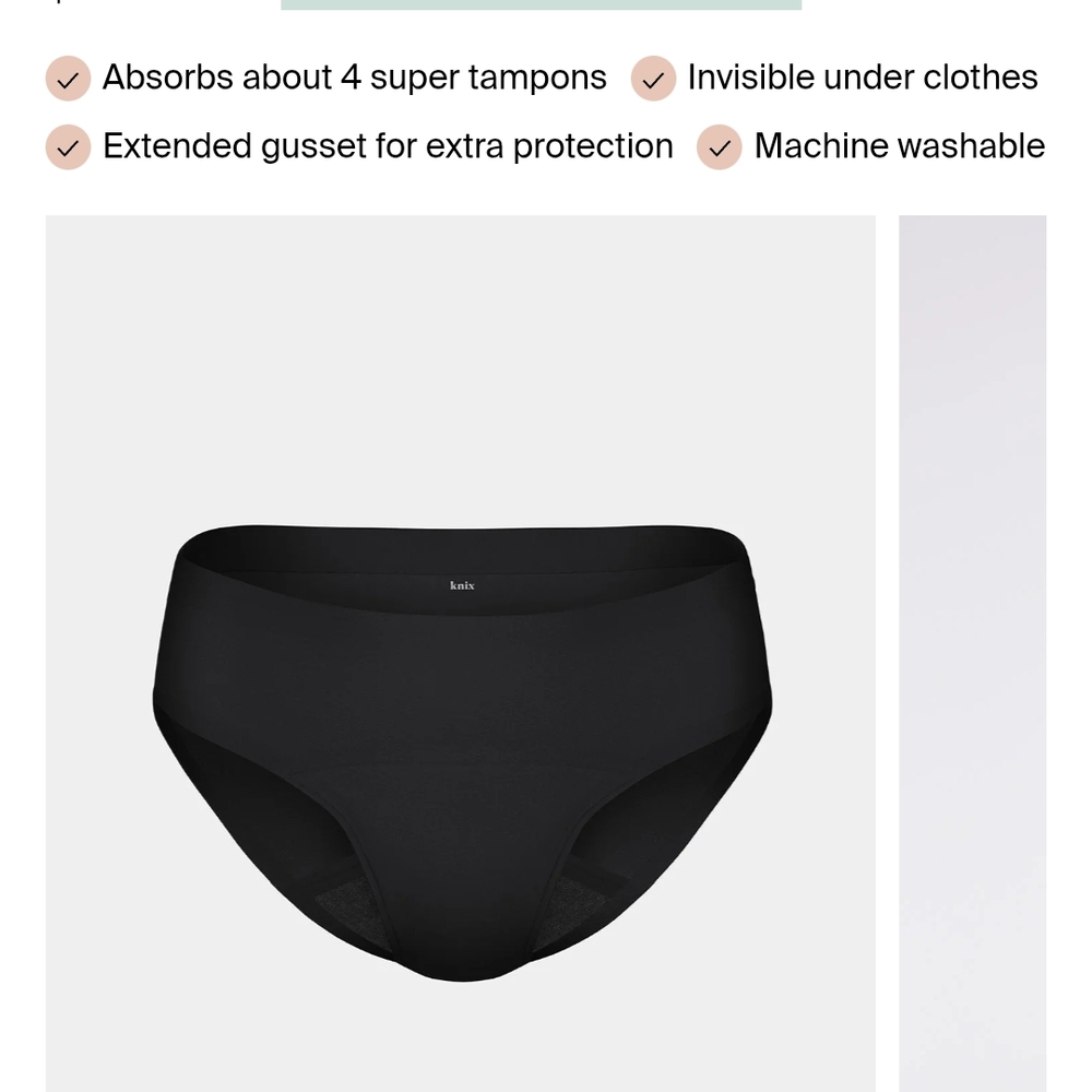 Knix Women's Leak Proof Super Absorbent No Show Bikini Underwear Xs